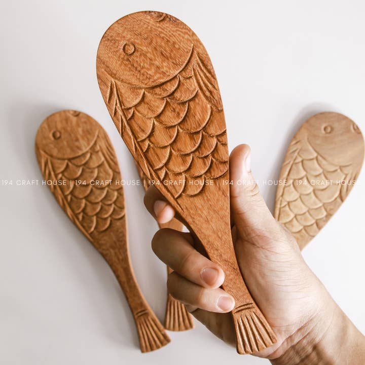 194 Craft House - Vendita all'ingrosso Cucchiai da cucina - Cucchiaio da riso in legno a forma di pesce - spatola in legno2