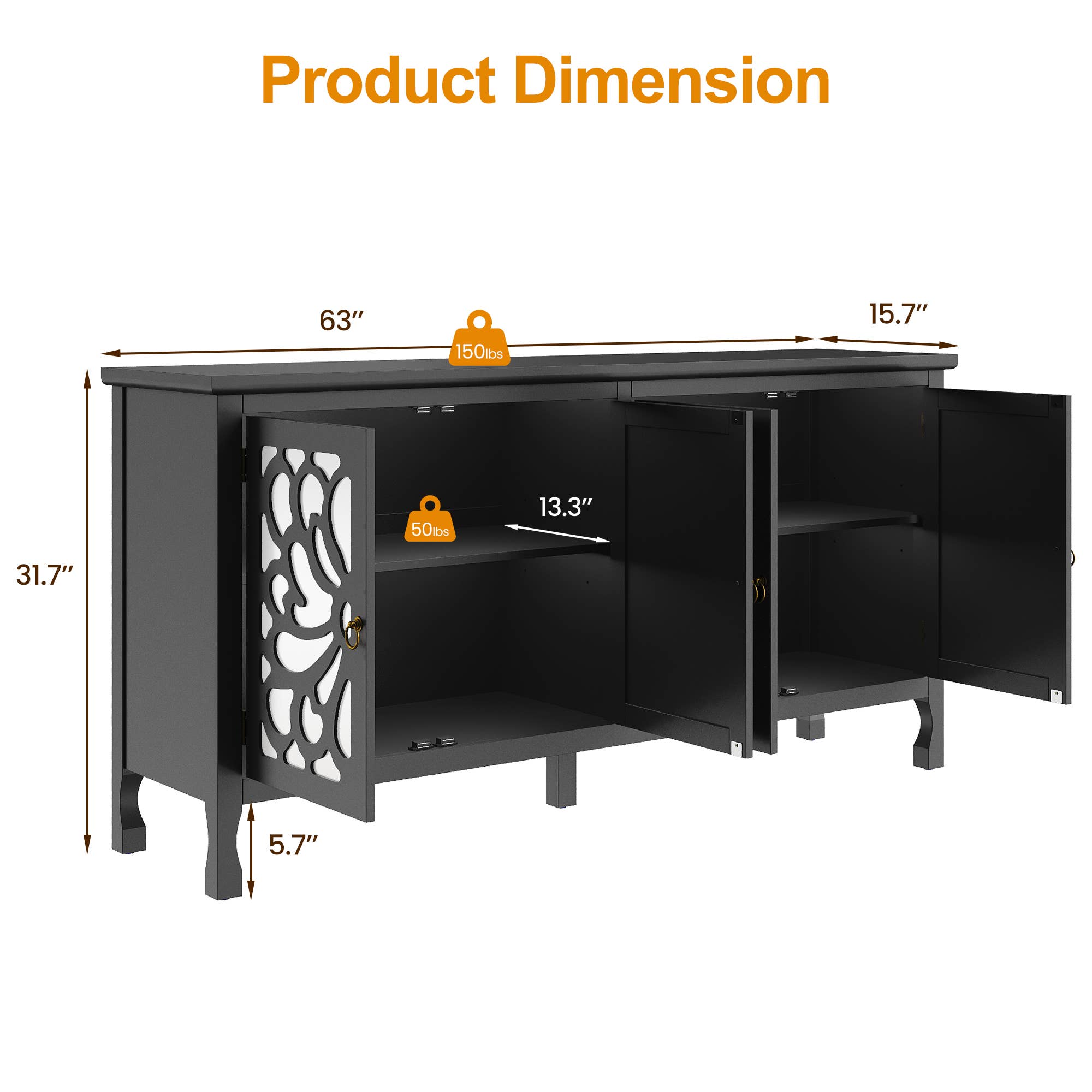 Heynemo - Vente Armoire - Buffet sculpté de 63'' avec rangement1