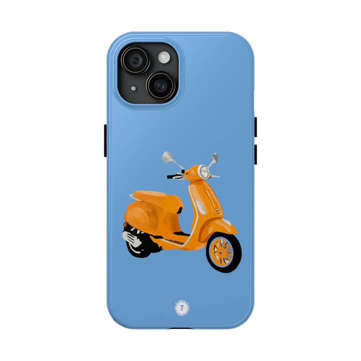 Étui de téléphone Vespa Painting bleu clair et orange pour la vente par Thursday’s Child Creative Studio