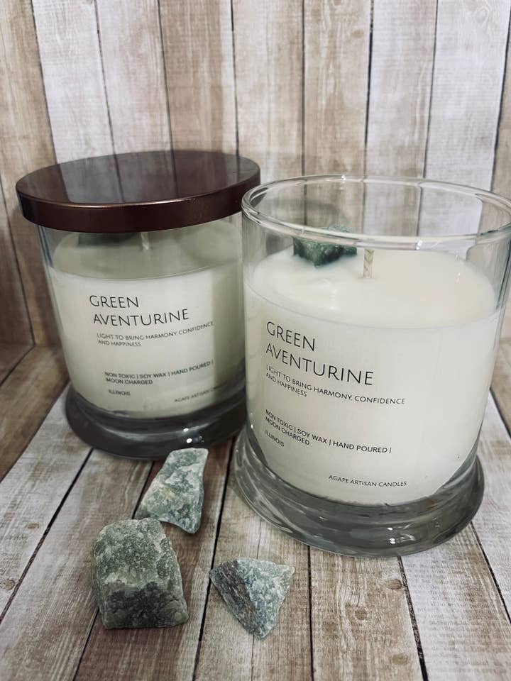 Affirmation Green Aventurine Candle for wholesale by AGAPE ARTISAN CANDLES