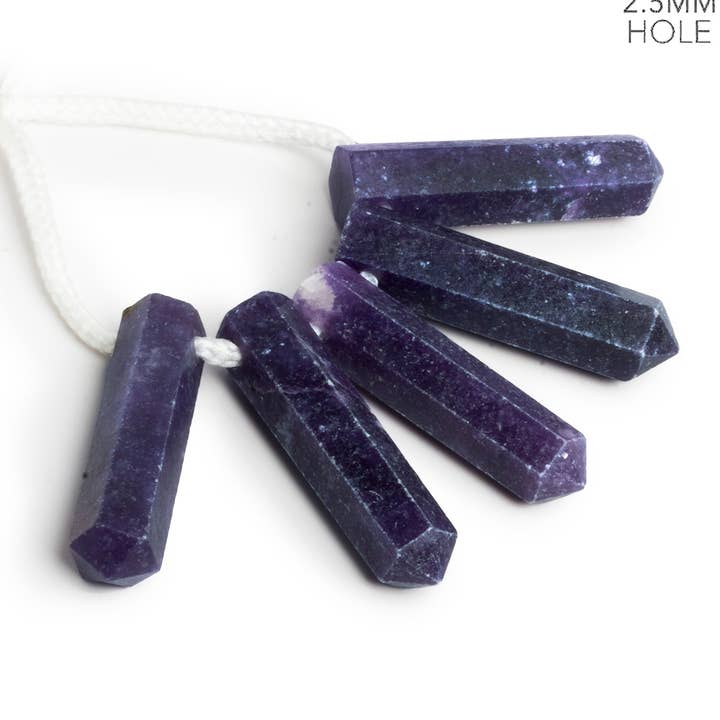 35x9mm Lepidolite 2.5mm Large Hole Faceted Point Focals 5 Beads for wholesale by The Bead Traders