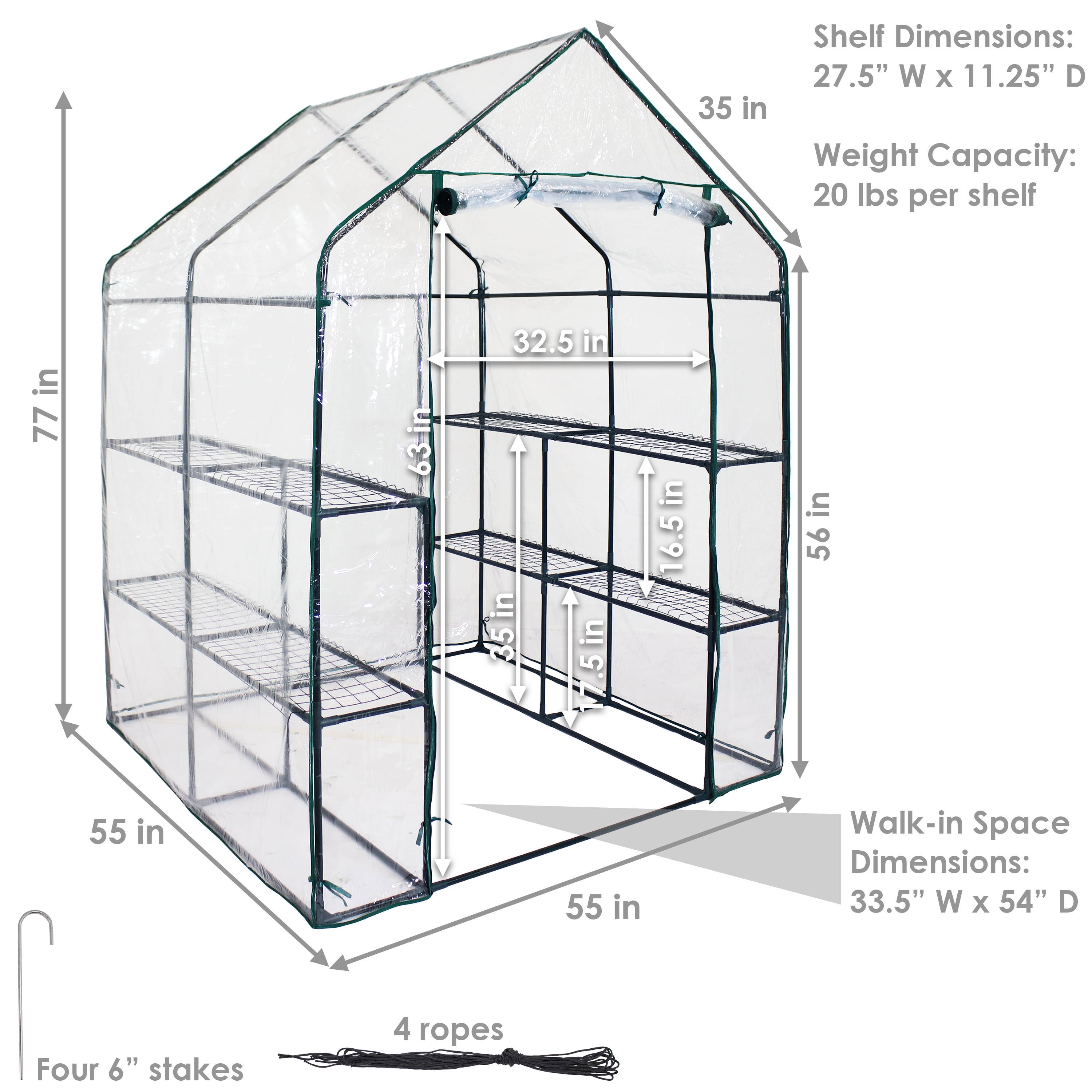 Sunnydaze Decor - Wholesale Planting Net/Cover - Grandeur Walk-In Greenhouse with 4 Shelves - Clear2