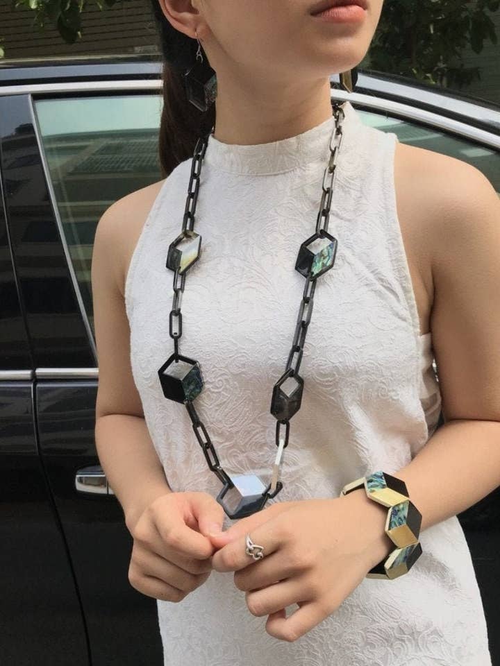 Horn Necklace, Buffalo Horn and Lacquer Cube Chain Necklace for wholesale by Hala Design