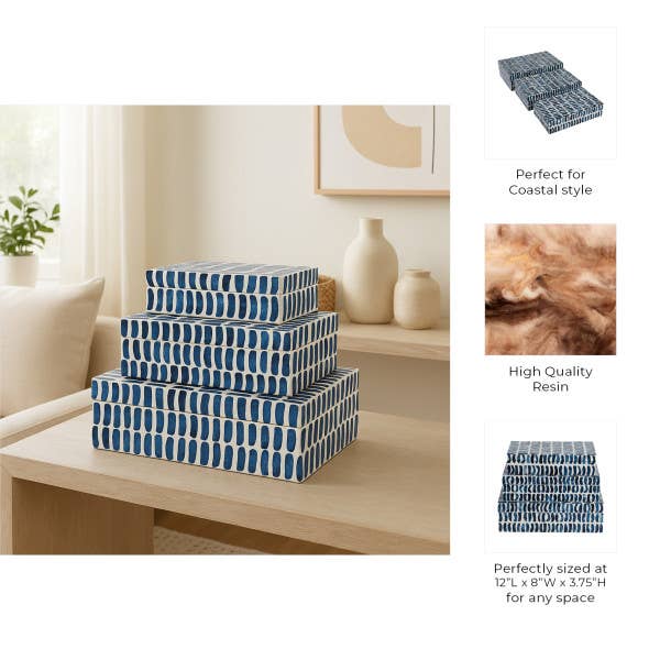 Sagebrook Home - Wholesale Decorative Box - Boxes Set of 3 - Blue/White Resin Inlay Pieces, 10/11/12 in.4