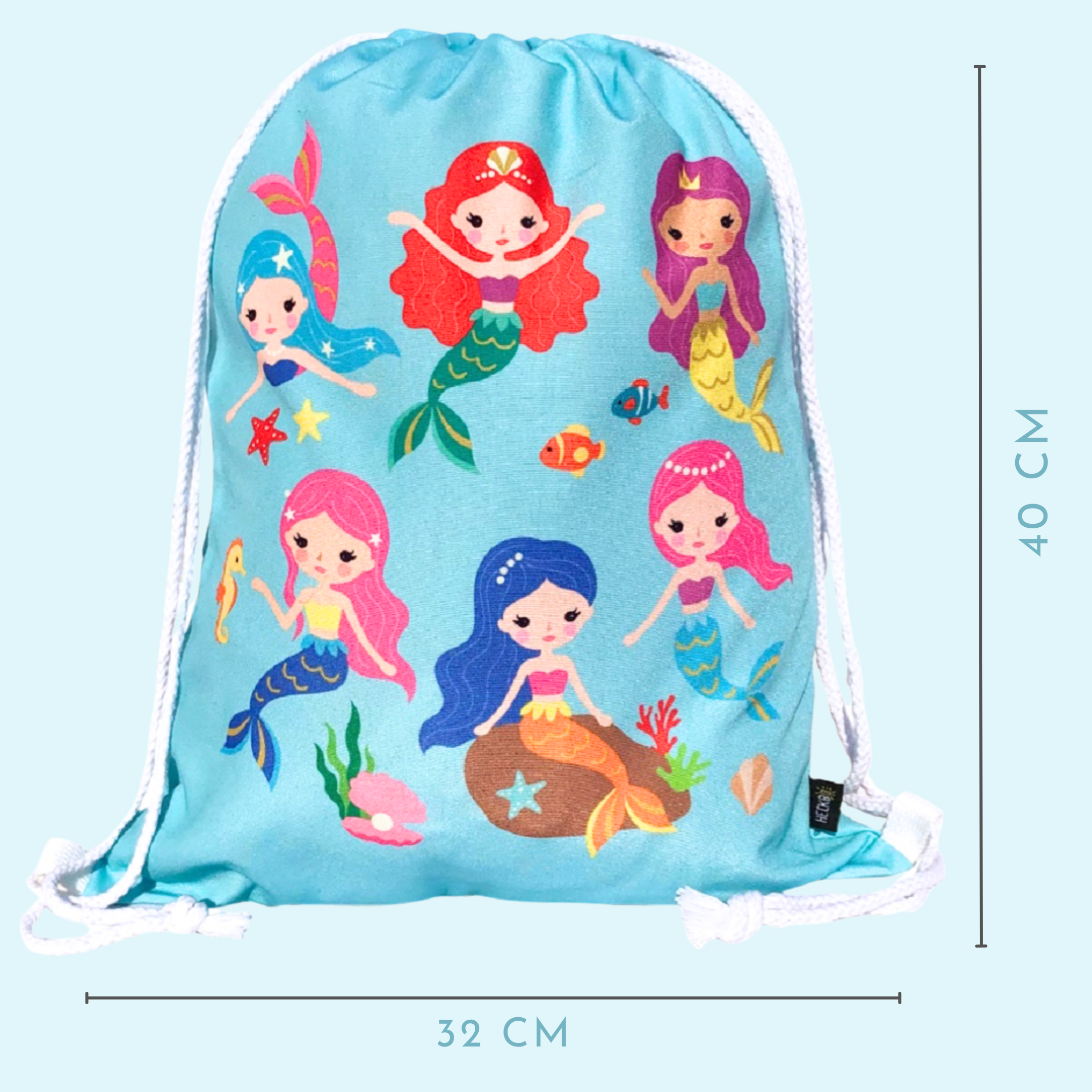 HECKBO - Wholesale Drawstring Bag - Kids - Children's gym bag mermaid fish shells turquoise2