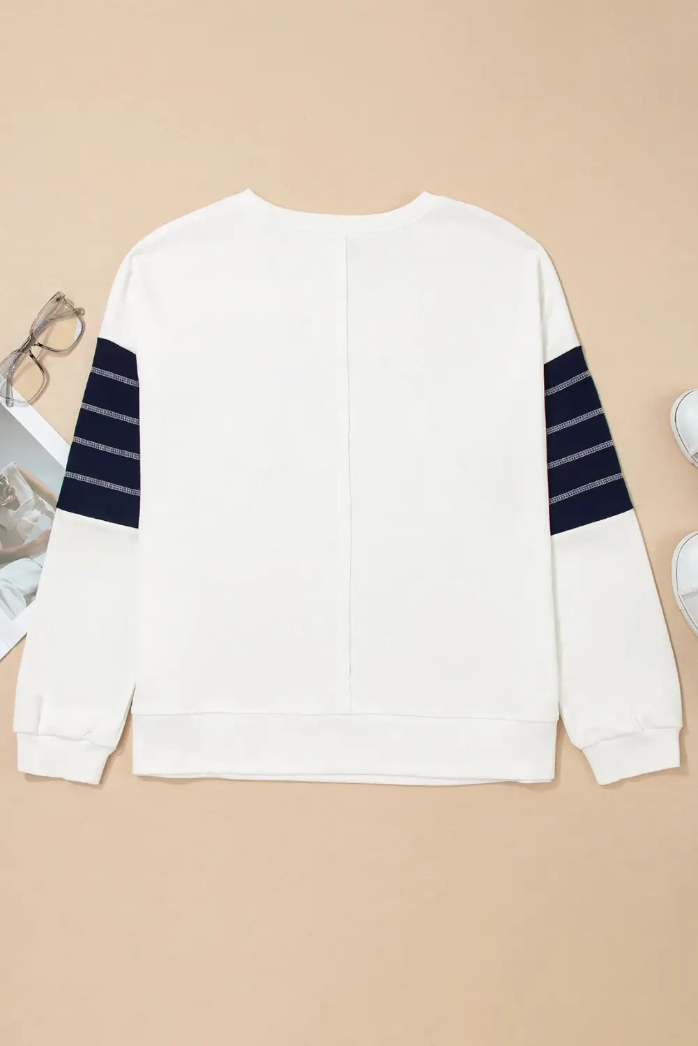 White Exposed Seam Detail Color Block Patch Pocket Sweatshirt for wholesale on Faire3