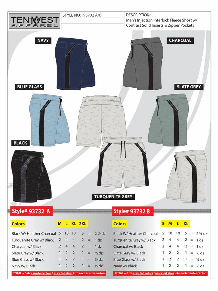 Mens interlock fashion shorts S-XL for wholesale by Ten West Apparel