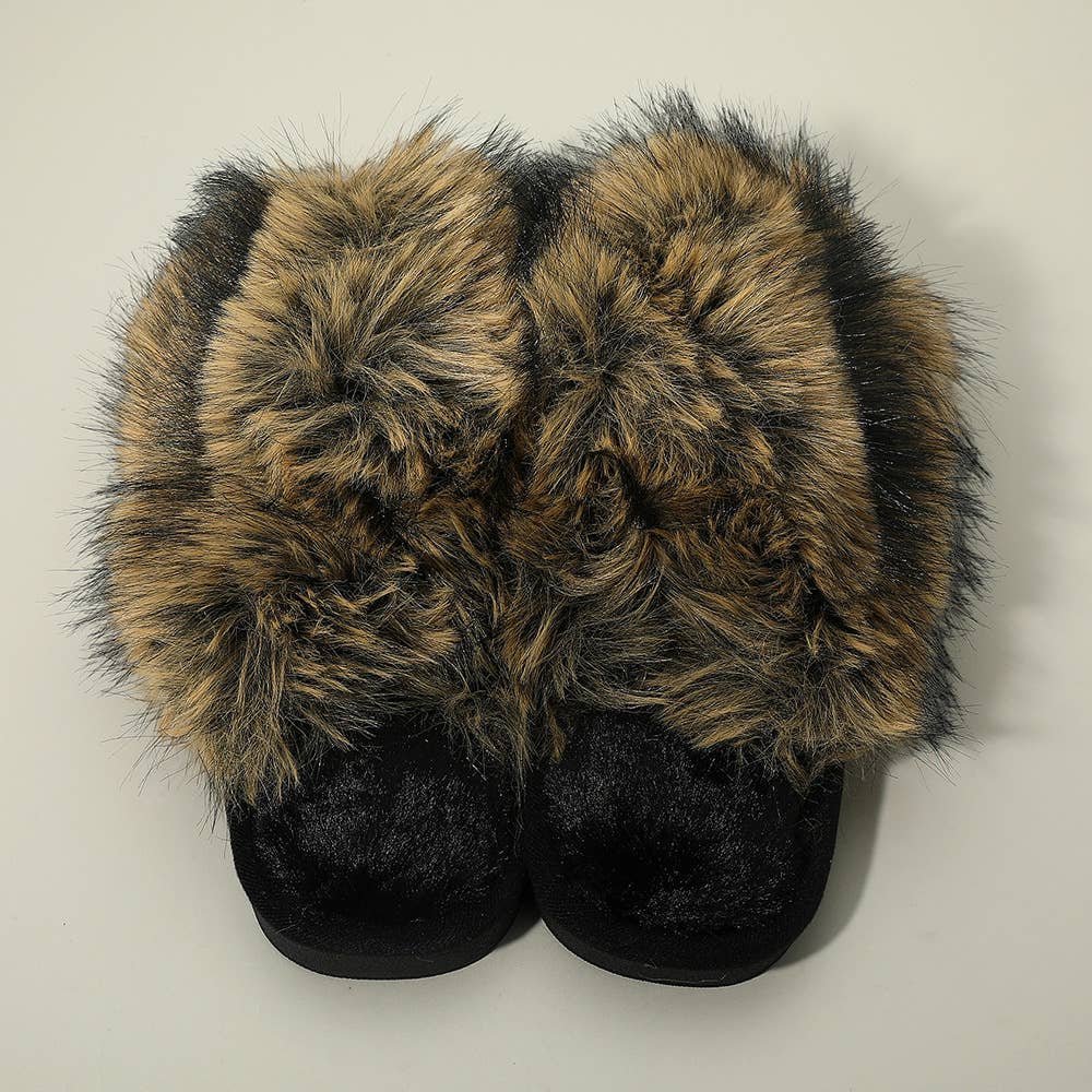Sensibling Corp. - Wholesale Slippers - Women's - Brown Fluffy Faux Fox Fur Indoor Floor Slippers1