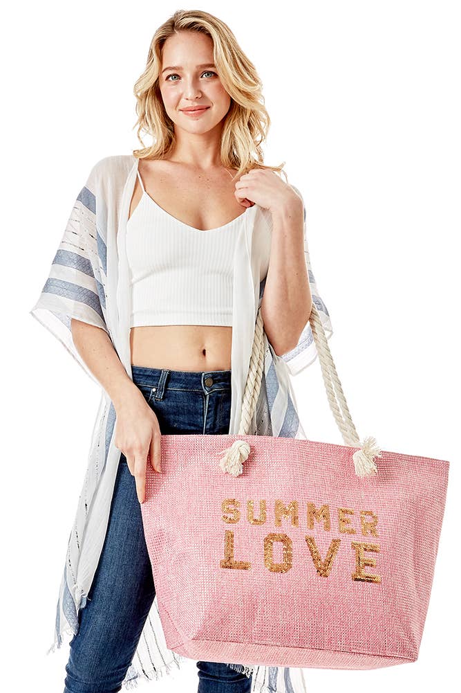Hana – wholesale Strandväska – Strandväska Glitz med texten SUMMER LOVE16