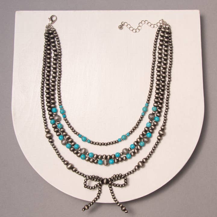SP Sophia Collection - Wholesale Beaded/Pearl Necklace - Multi-Strand Western Beaded Necklace with Long Tail Bow