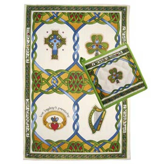 Dublin Gift Company – Toalha de chá por atacado – Emblem Toalha de Chá & Porte Shamrock1