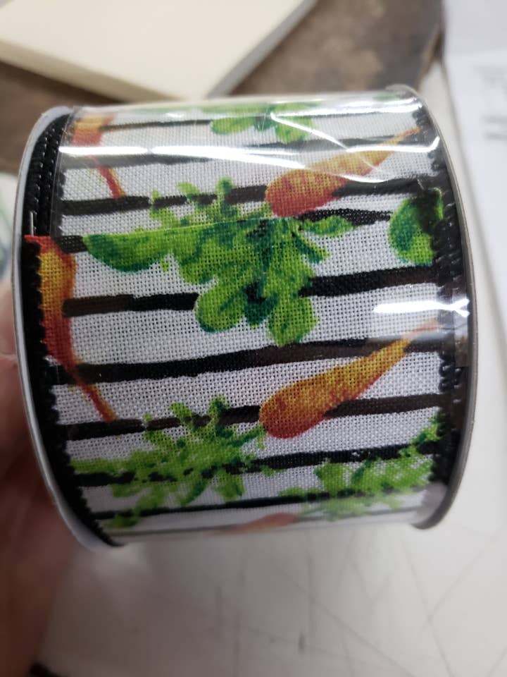 2.5" x 10 yds black and white carrots ribbon for wholesale by General Wholesale Inc