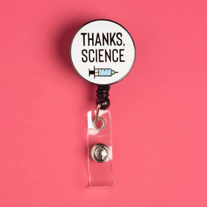 Thanks, Science Badge Reel - Belt Clip for wholesale by Dissent Pins