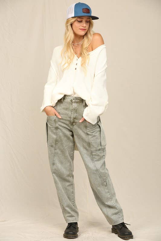 Off White Henley Styke Button Down Front Sweater for wholesale on Faire1