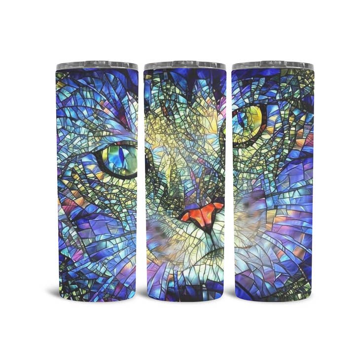 Skinny Tumbler 20oz - Mosaic Cat for wholesale by Dusty & Delilah Designs