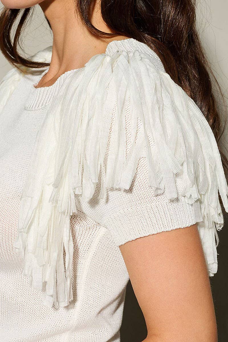 ROUSSEAU - Vendita all'ingrosso Top in maglia - Donna - BLUSA TINTA UNITA A MANICHE CORTE CON FRANGE11