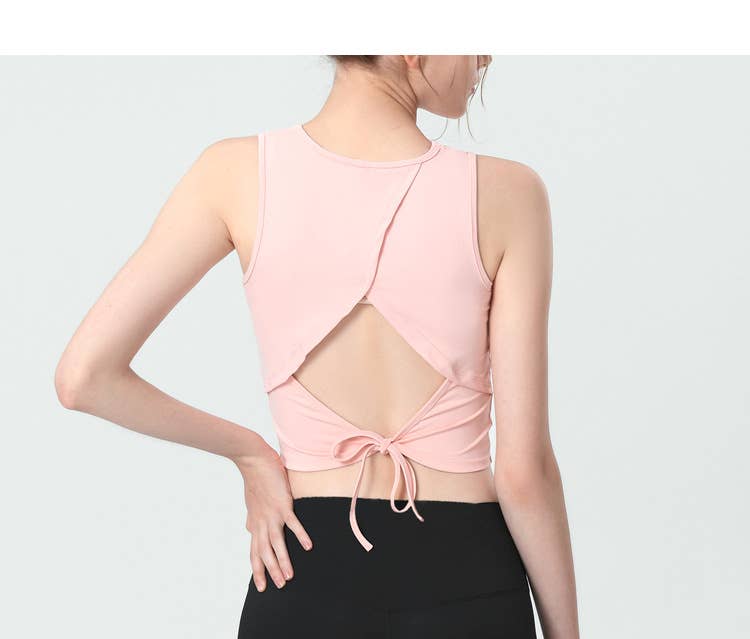 Pink Open Back with Tie String Cropped Active Top for wholesale on Faire0