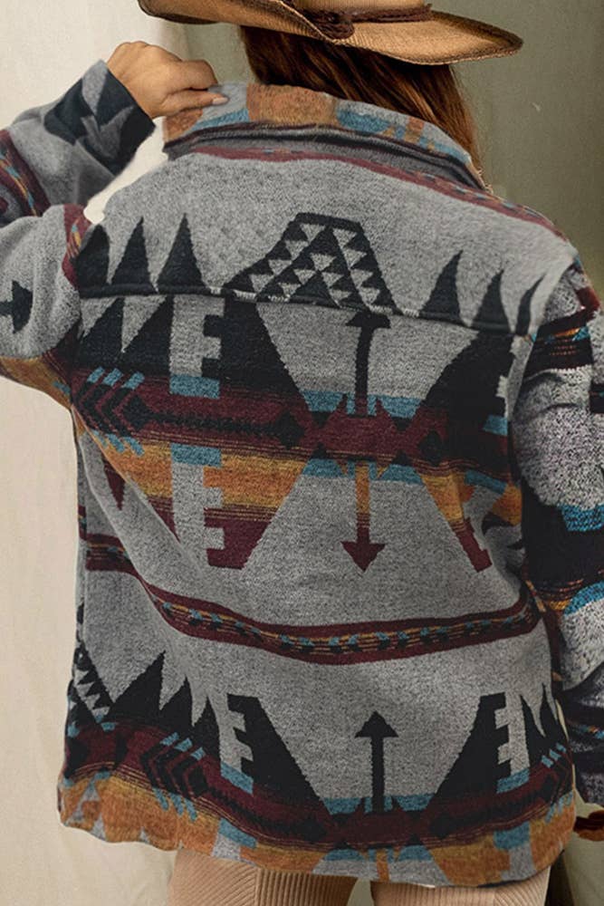 Grigio Giacca abbottonata Westen con stampa azteca grigia OZX079 in vendita all'ingrosso su Faire1