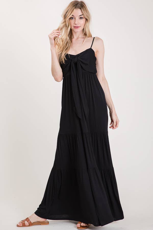 7th Ray - Vendita all'ingrosso Vestito - Donna - Abito lungo a balze con nodo frontale casual e spalline sottili D230731