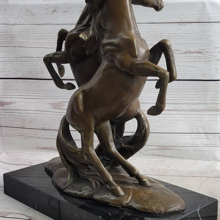 Bronzhaus - Wholesale Sculpture - Two Rearing Stallions Horses Bronze Sculpture Statue Horse Lover Decor Signed Art on Marble Base5