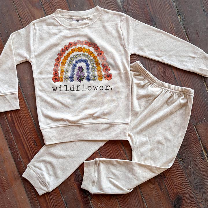 Wildflower Rainbow Nature Outdoor Sleep N Play Jogger Set for wholesale by Barefoot Baby