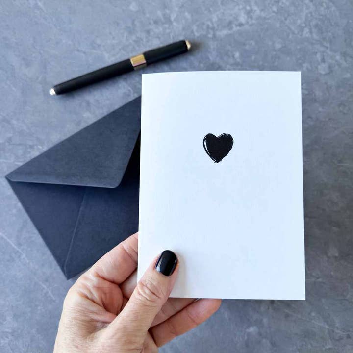 Black Love Heart Greeting Card, Notecard, Blank Card for wholesale by Tall Order