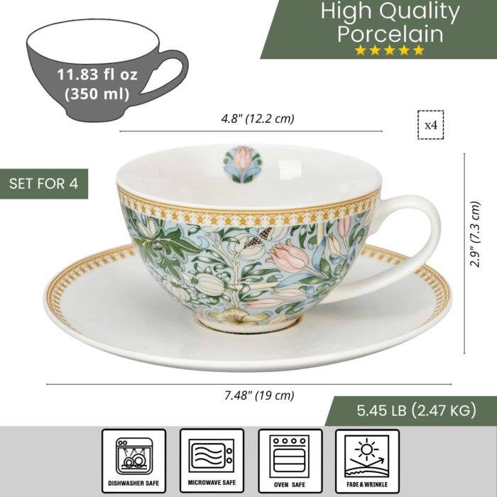 STP - Wholesale Tea Set - Morris Garden Porcelain Teacup and Saucer Set of 8 pcs2