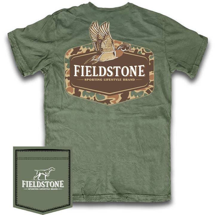 Camo Wood Duck (505) Unisex Screen Printed T-Shirt for wholesale by Fieldstone - Sporting Lifestyle Brand