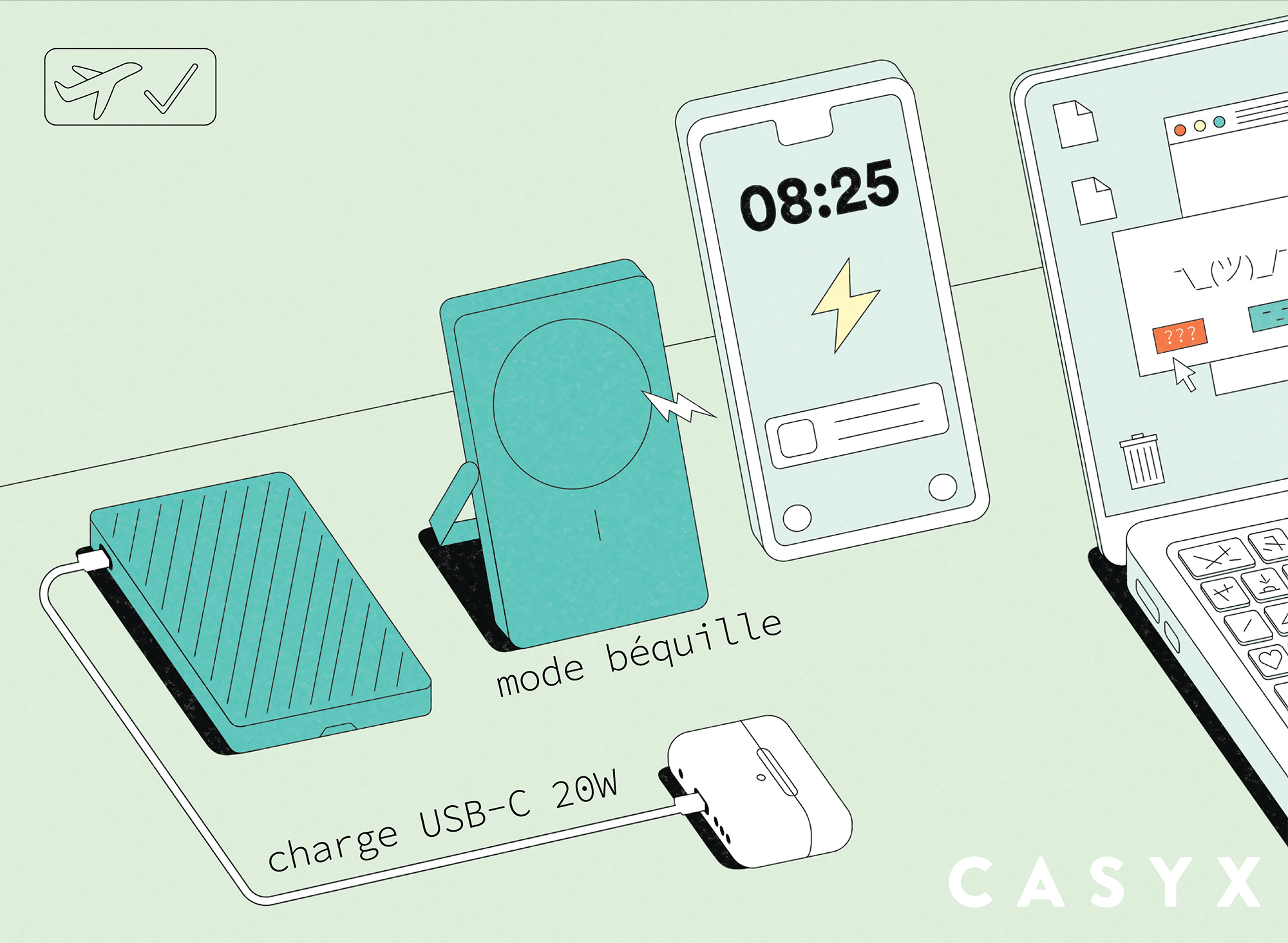 CASYX - Wholesale Portable Charger - Portable battery 5,000 mAh, MagSafe, kickstand – Grey5