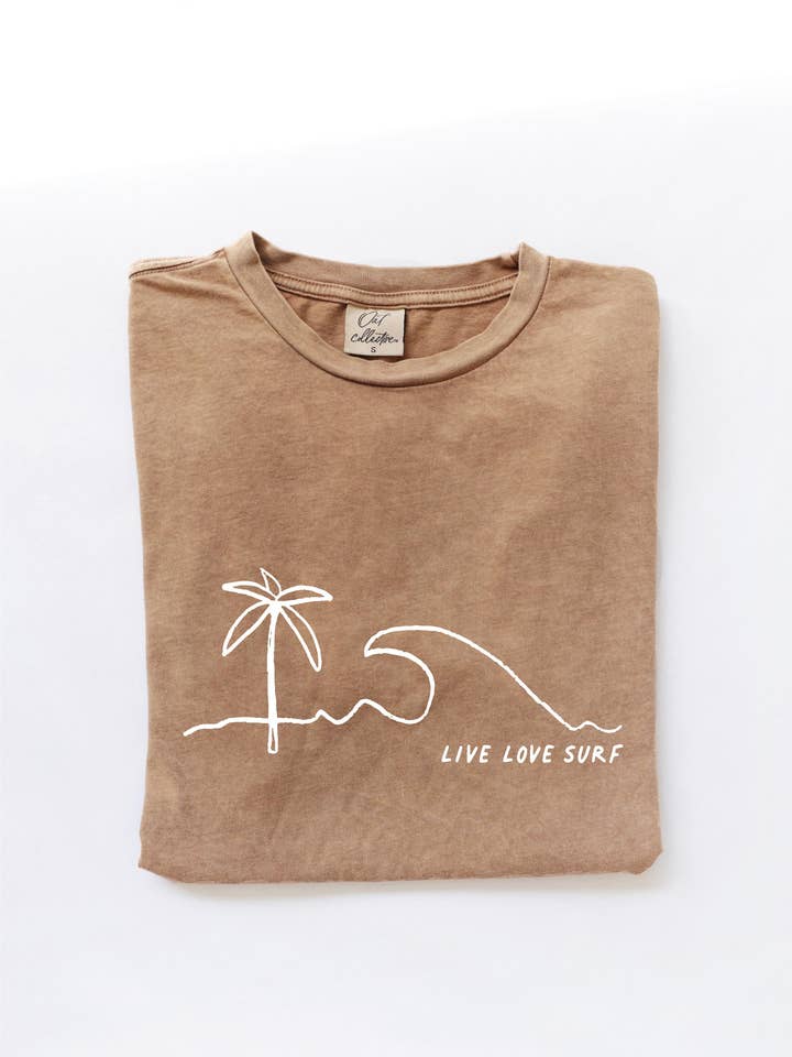 LIVE LOVE SURF Mineral Washed Graphic Top for wholesale by OAT COLLECTIVE