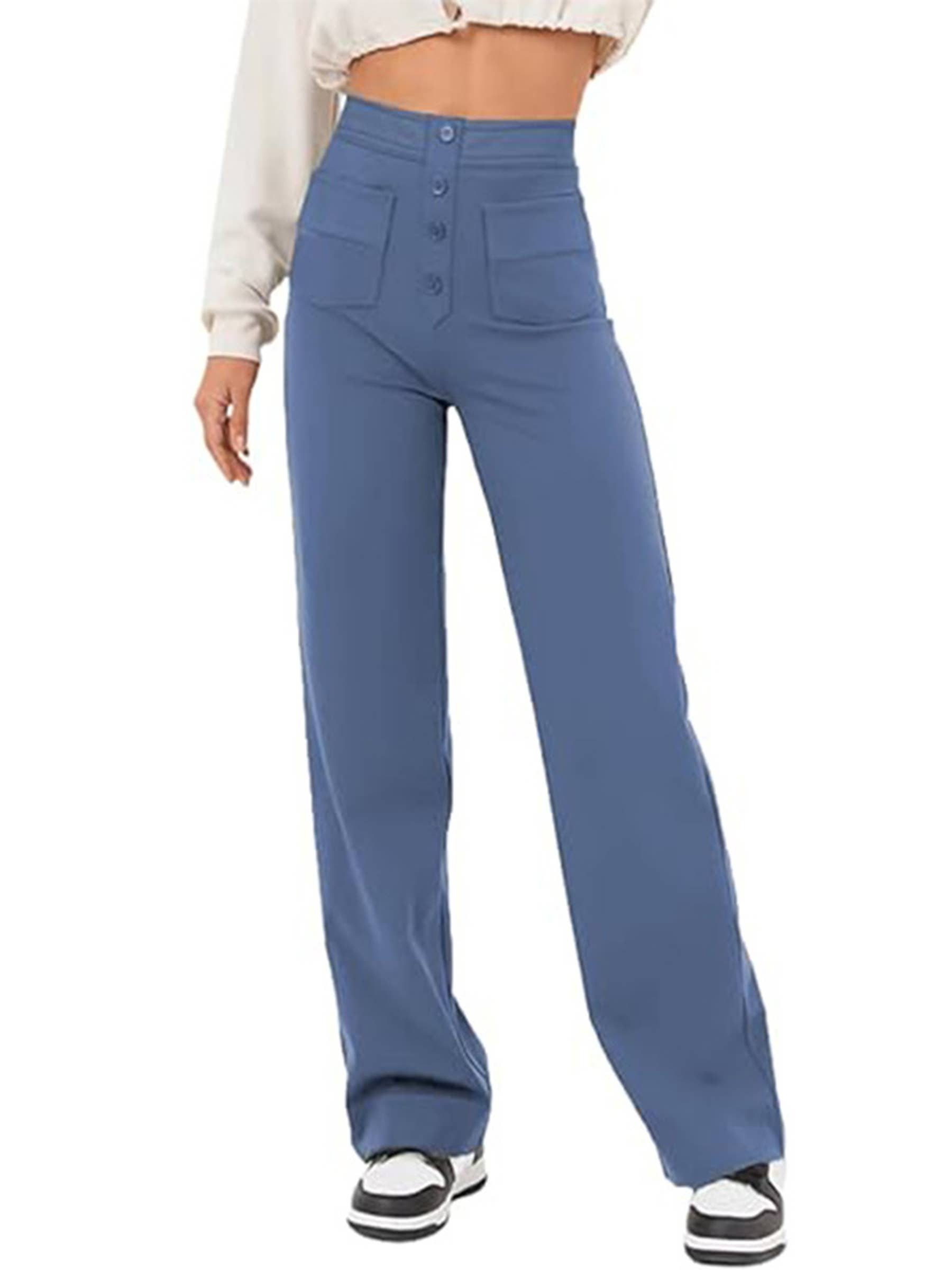 Wholesalesir - Wholesale Pants - Women's - High Waisted Pocket Button Casual Loose Straight Leg Pants2