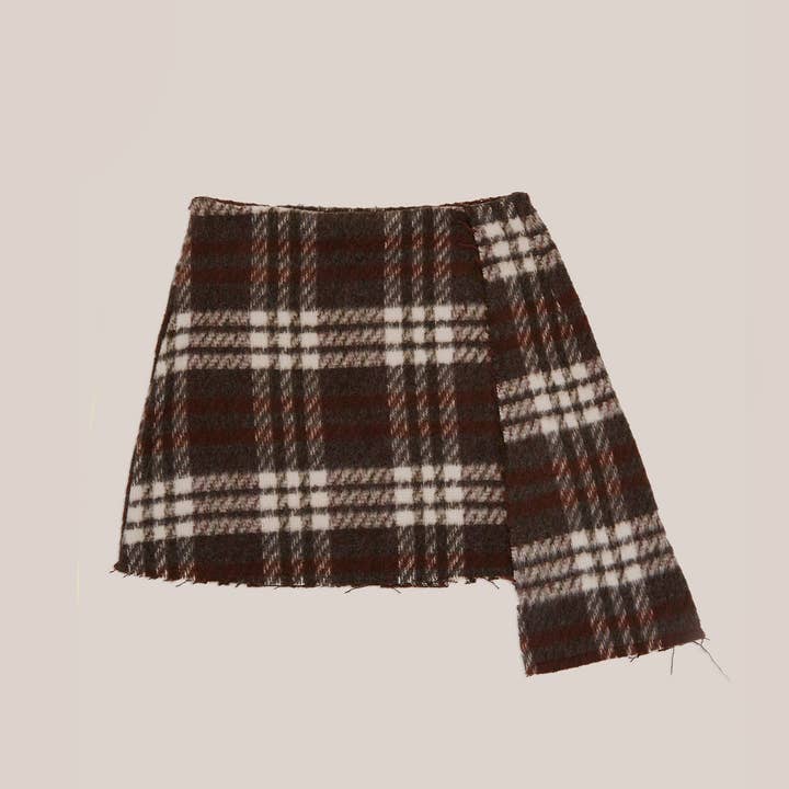 Falda Mini de Cuadros Marrón Descalza for wholesale by CARMEN SAYS