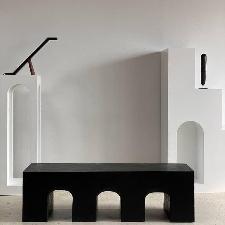 Office Objets - Wholesale Bench - Solid monoxyle wooden bench with sculpted base in 3 arches - Black color3
