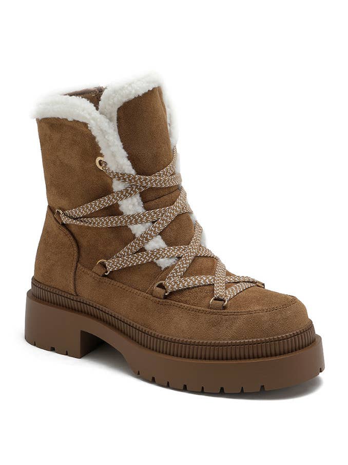 Joia Paris - Wholesale Booties - Women's - Fur-lined wedge lace-up ankle boots WZ-81