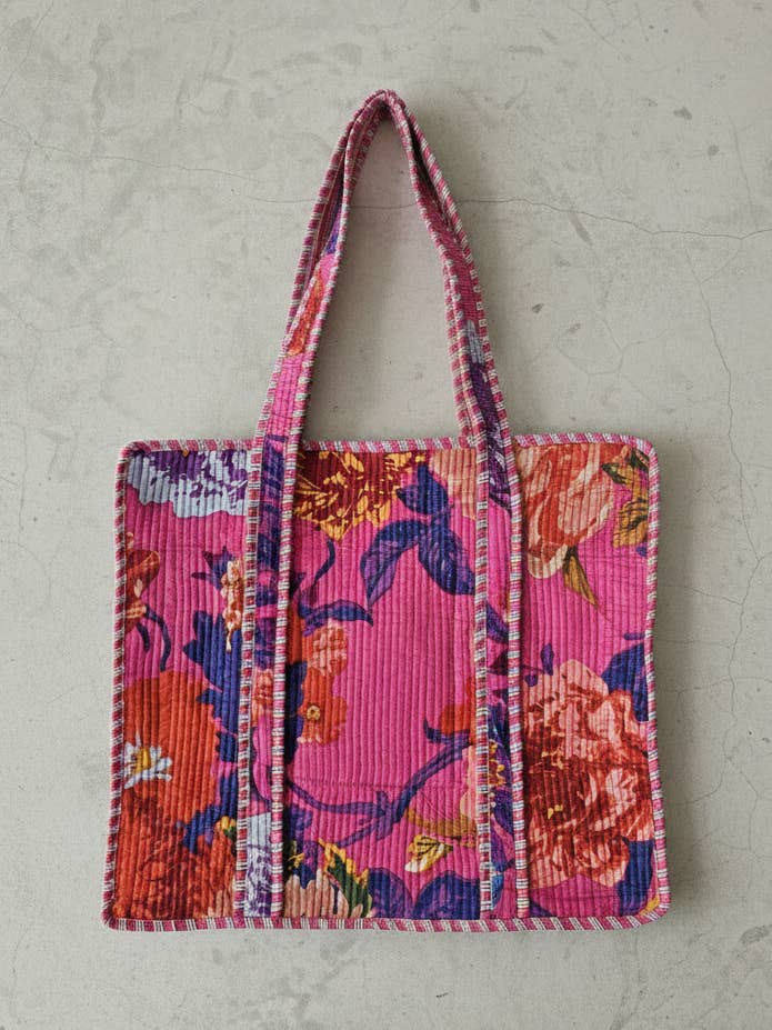 Grandes Sacos de Mão Acolchoados com Estampado Floral em Bloco | Carteiras por atacado de Akshu & Ameirah