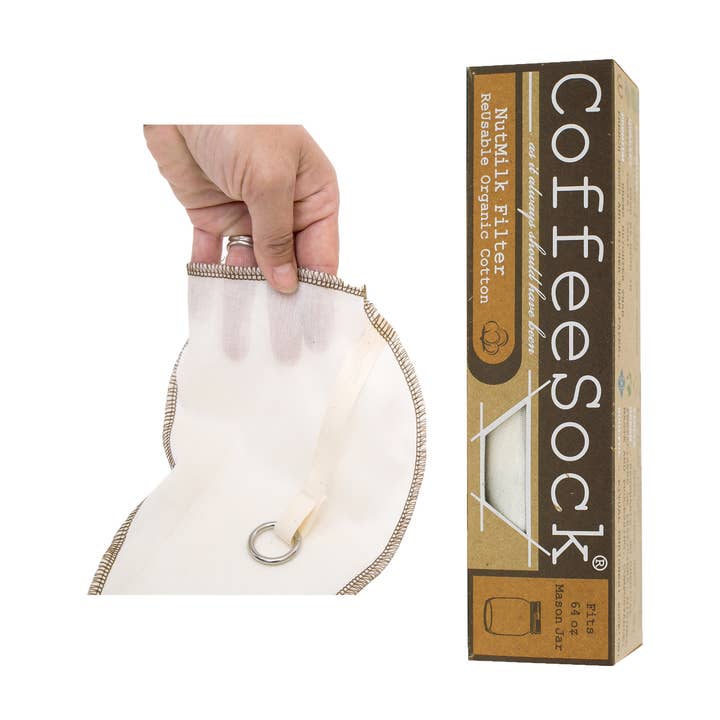 Reusable Organic Cotton Nut Milk Filter 64 ounce (1/pk) for wholesale by CoffeeSock