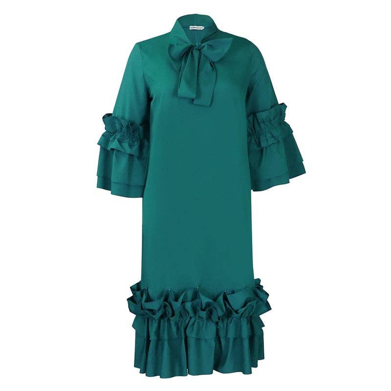 UZ Wholesale Store - Wholesale Dress - Women's - Stylish Ruffle Hem Trumpet Sleeve Dress7