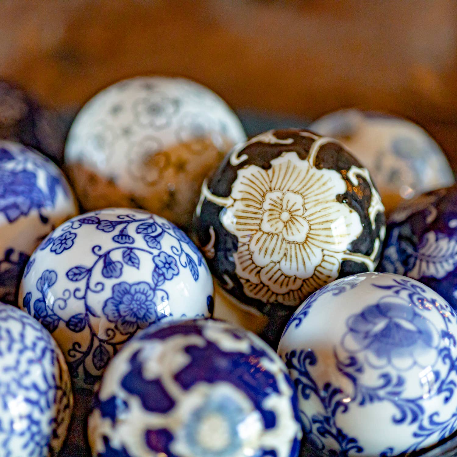 Zaer Ltd. International - Wholesale Decorative Tabletop Object - 12pc Assorted 4" Ceramic Sailor Balls "Okinawa" -Blue Tones4