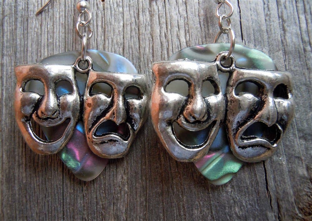 Simply Raevyn - Wholesale Dangle Earrings - Theater Mask Charm Guitar Pick Earrings6