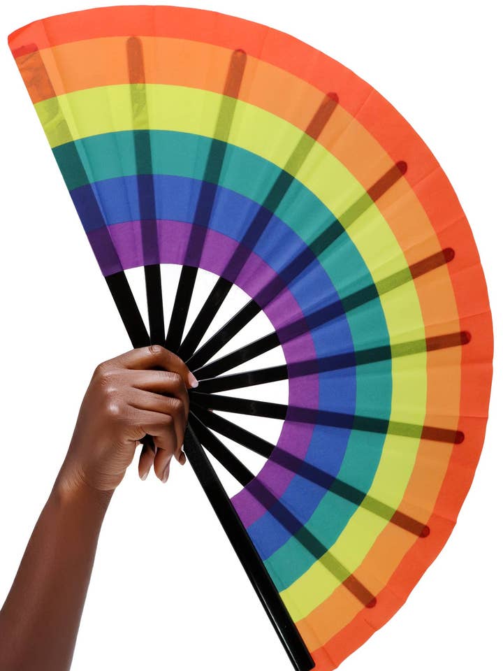 Large Rainbow Pride Line Dance Folding Fan - 13 Inch for wholesale by Cap Zone