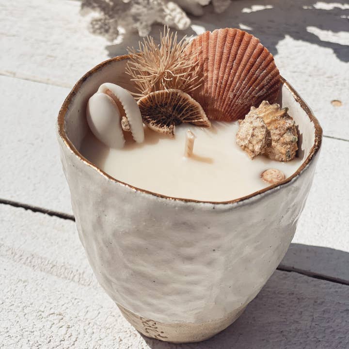 ceramic seashell candle cup | surf wax for wholesale by saide.