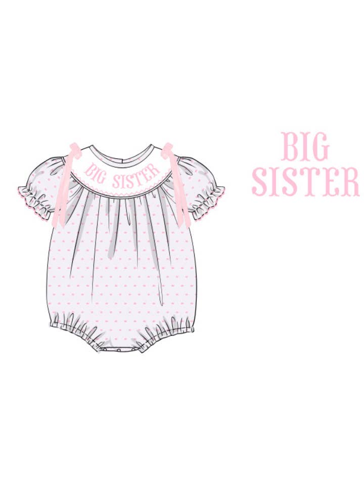 The Smocked Flamingo - Wholesale Bodysuit (Non-Footed) - Baby - Smocked PINK Swiss Dot Big Sister Bubble1