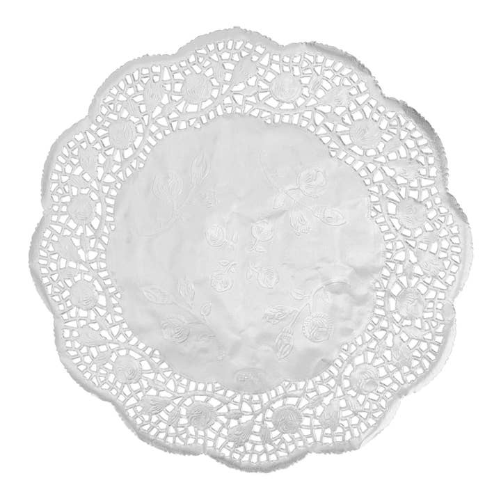 Round Lace Metallic Paper Doilies 12" - Set of 100 - Silver for wholesale on Faire