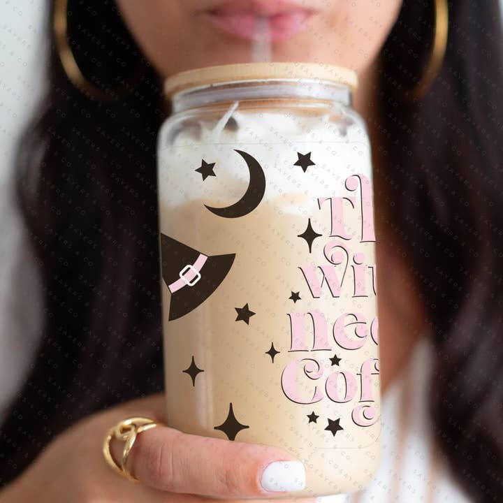 Sayers & Co. - Wholesale Sublimation transfer - PRINTED Sublimation Transfer or Vinyl Print: This Witch Needs Coffee 16oz Print4