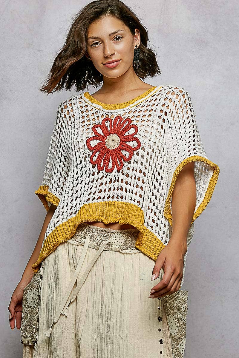 Pol Clothing - Wholesale Knit Top - Women's - Round Neck Sleeveless Floral Thin Sweater Top SALE35