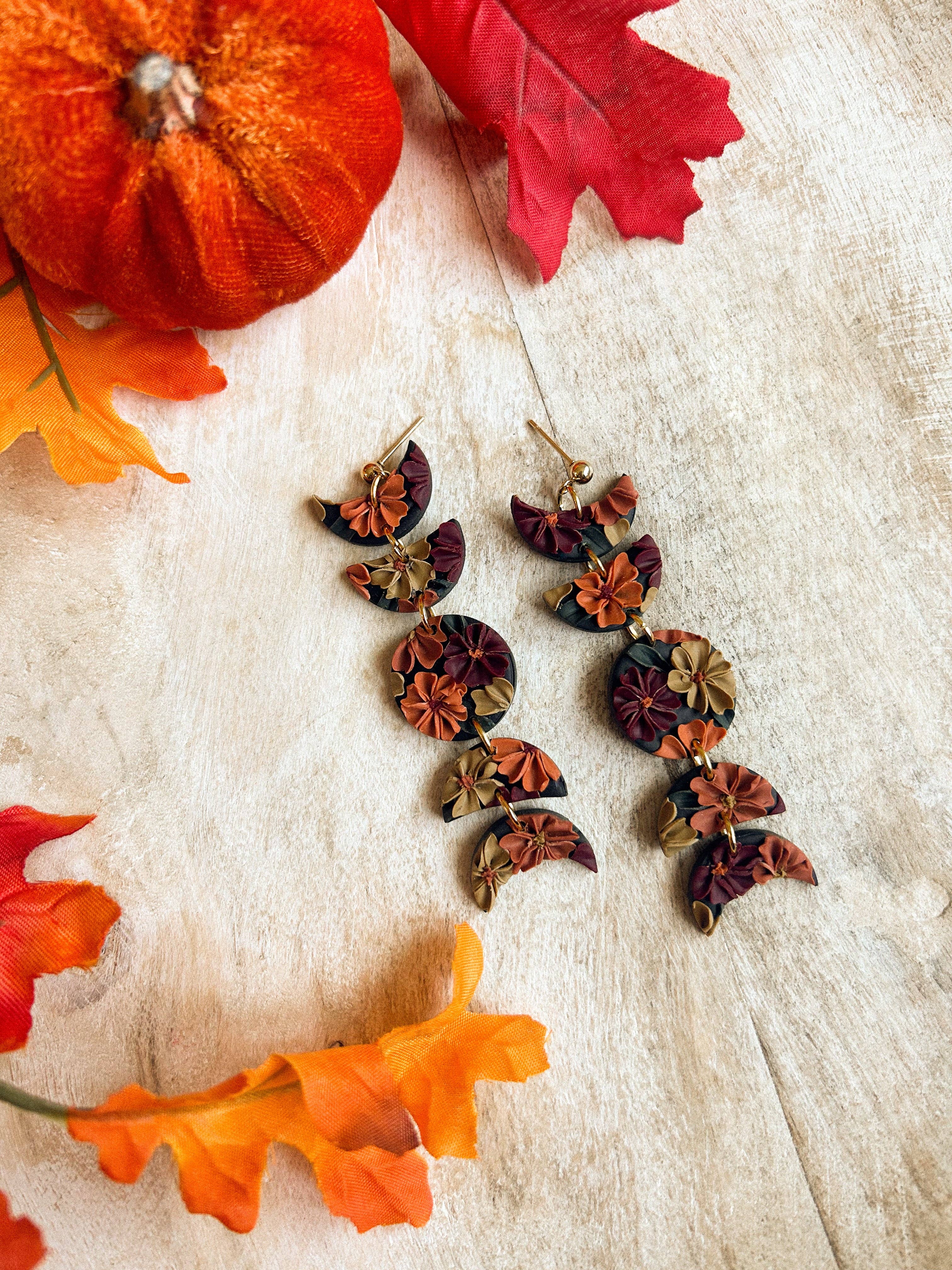 hunterclayco | Polymer Clay Earrings - Wholesale Dangle Earrings - Floral Moon Phase Dangles2