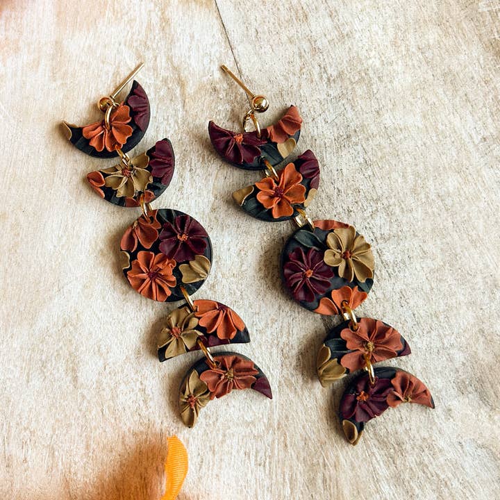 hunterclayco | Polymer Clay Earrings - Wholesale Dangle Earrings - Floral Moon Phase Dangles2