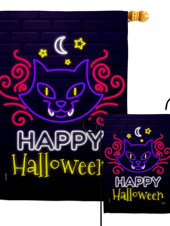 Neon-Halloween-Katze Herbstzeit-Dekor-Flagge für den Großhandel von Two Group Flag Co