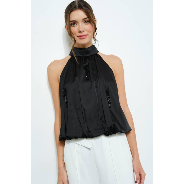INA - Wholesale Blouse - Women's - Halter Blouse with Beaded Embellishments