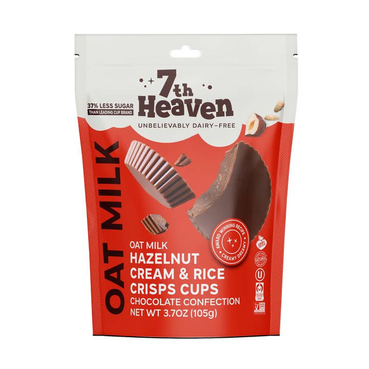 Oat Milk Hazelnut Cream & Rice Crisps Cups Pouch - Non-GMO for wholesale by 7th Heaven Chocolate